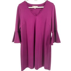 Jude Connolly Women's Purple Bell Sleeve V Neck Shift Dress Size L Made in USA